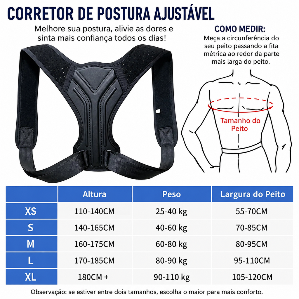 Corretor de Postura Ajustável GMAX para Homens e Mulheres
