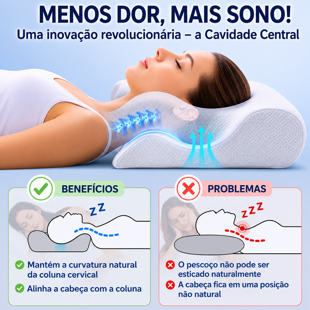 Almofada Ortopédica Contornada para Sono Profundo