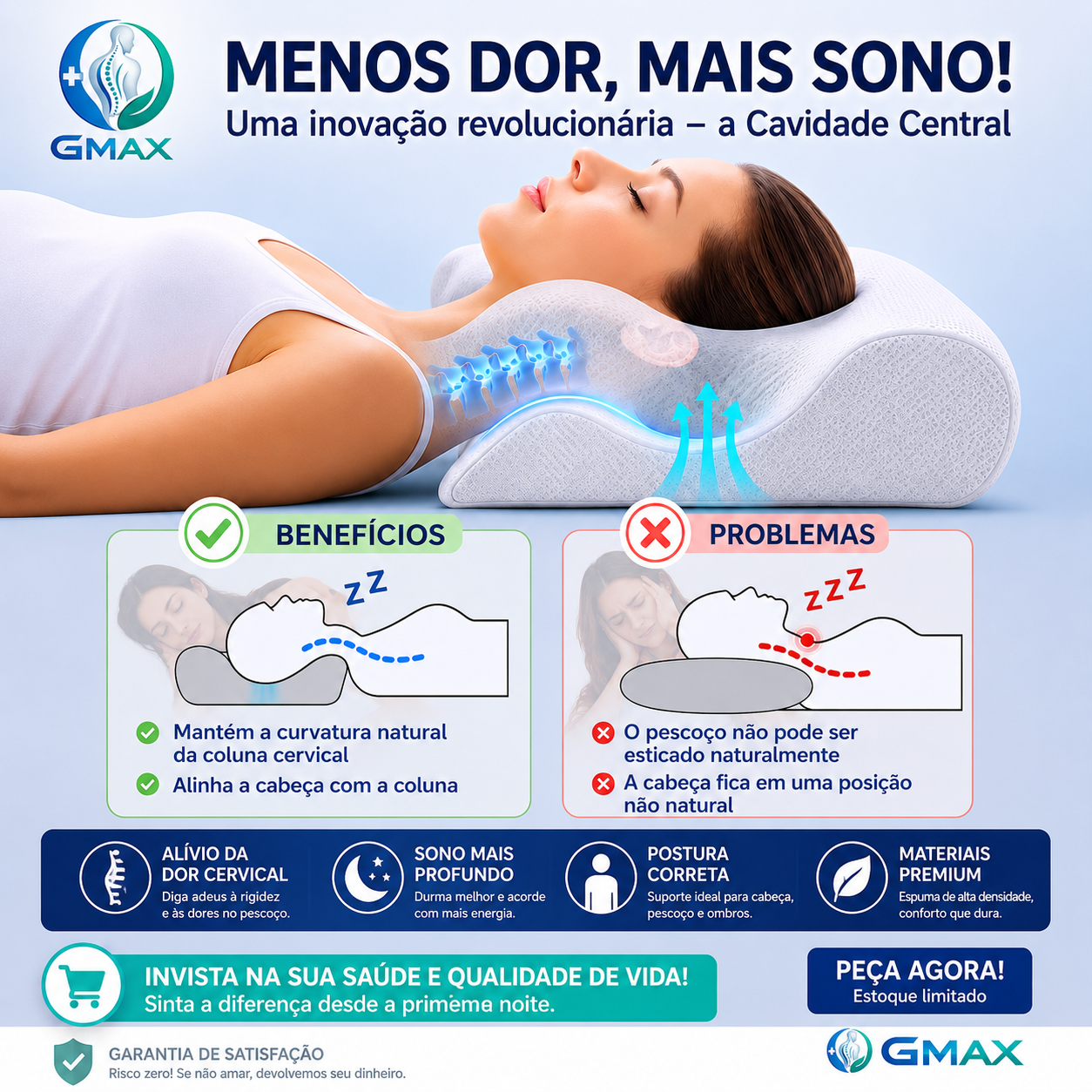 Almofada Ortopédica Contornada para Sono Profundo