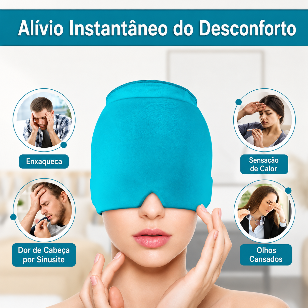 Compressa de gelo em gel para dor de cabeça e enxaqueca