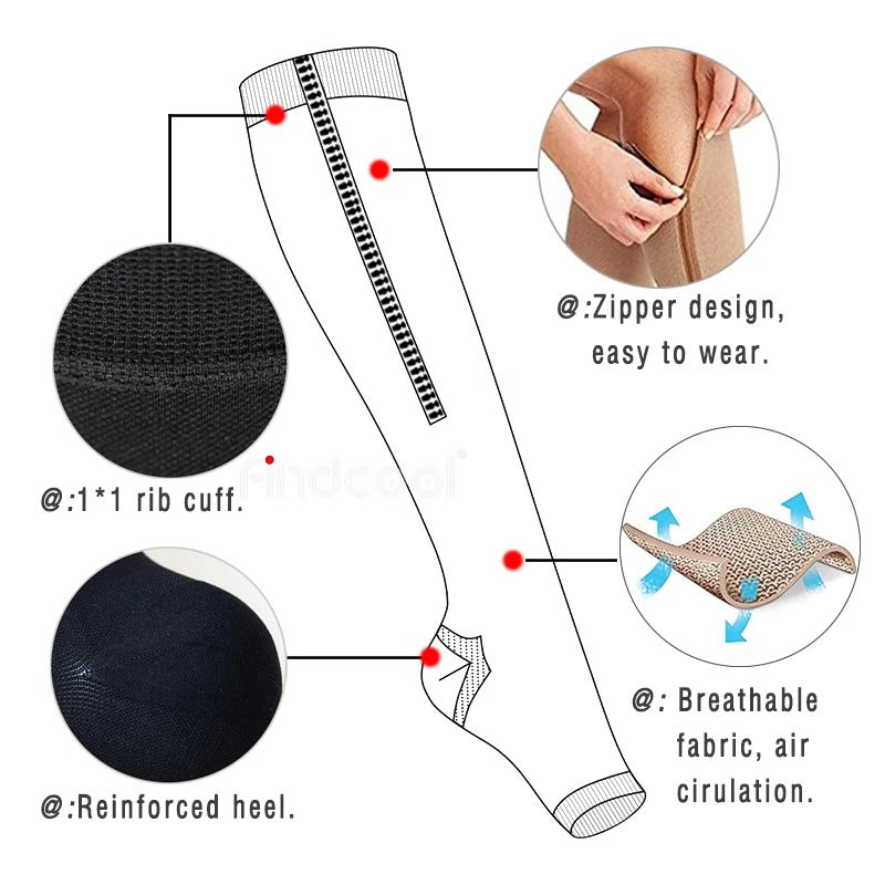 Zippered Compression Socks Supports (20-30 mmHg)