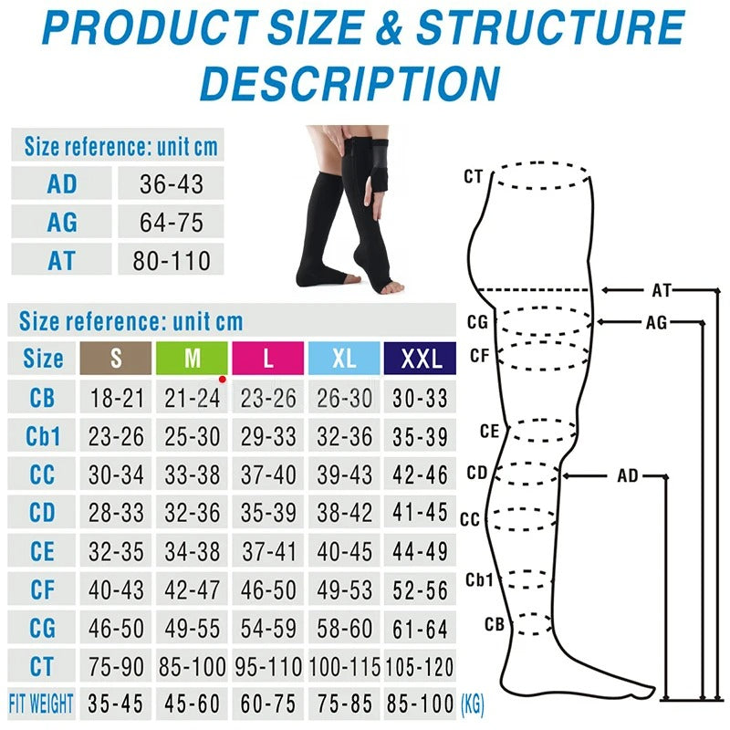 Zippered Compression Socks Supports (20-30 mmHg)